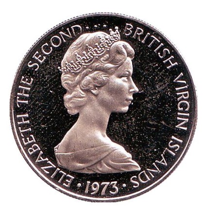 Монета 10 центов. 1973 год, Британские Виргинские острова. Красногрудый зимородок.