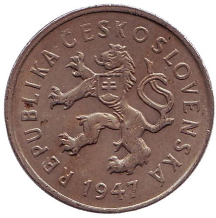 Монета 2 кроны. 1947 год, Чехословакия.