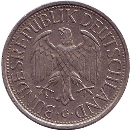 Монета 1 марка. 1982 год (G), ФРГ.