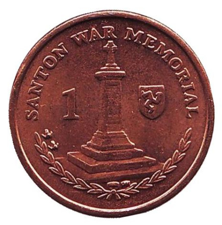 Монета 1 пенни. 2015 год, Остров Мэн. Военный мемориал в Сантоне.