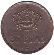 Монета 25 песет. 1975 год, Испания. (80 внутри звезды).