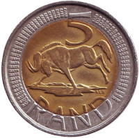 Антилопа гну. Монета 5 рандов. 2006 год, ЮАР.