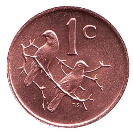 Монета 1 цент. 1974 год, ЮАР. UNC. Воробьи.