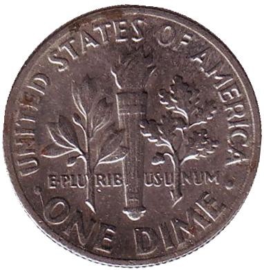 Монета 10 центов. 1973 (P) год, США. Рузвельт. Монета 10 центов. 1973 (P) год, США. Рузвельт.