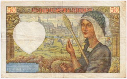 Банкнота 50 франков. 1941 год, Франция. Банкнота 50 франков. 1941 год, Франция.