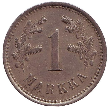 Монета 1 марка. 1921 год, Финляндия. Из обращения.