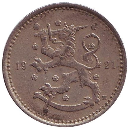 Монета 1 марка. 1921 год, Финляндия. Из обращения. Монета 1 марка. 1921 год, Финляндия. Из обращения.