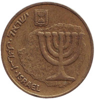 Монета 10 агор. 1985 год, Израиль. Менора (Семисвечник). Монета 10 агор. 1985 год, Израиль. Менора (Семисвечник).