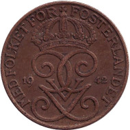 Монета 5 эре. 1942 год, Швеция. (Бронза). Монета 5 эре. 1942 год, Швеция. (Бронза).