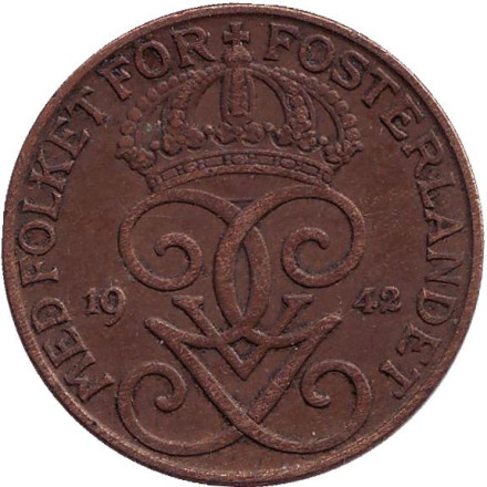 Монета 5 эре. 1942 год, Швеция. (Бронза).