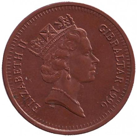 Монета 1 пенни. 1996 год, Гибралтар. Берберская куропатка.