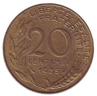 Монета 20 сантимов. 1985 год, Франция. Монета 20 сантимов. 1985 год, Франция.