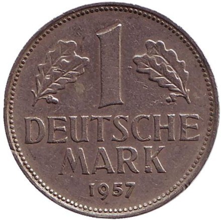 Монета 1 марка. 1957 год (D), ФРГ.