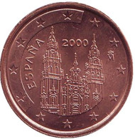 Монета 2 цента, 2000 год, Испания. Монета 2 цента, 2000 год, Испания.