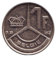 Монета 1 франк. 1993 год, Бельгия (Belgie). Монета 1 франк. 1993 год, Бельгия (Belgie).