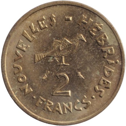 Монета 2 франка. 1970 год, Новые Гебриды. Птица Фрегат. Монета 2 франка. 1970 год, Новые Гебриды. Птица Фрегат.