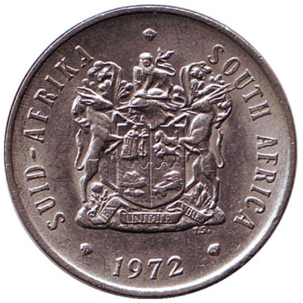 Монета 20 центов. 1972 год, ЮАР. Цветок протея.