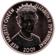 Монета 50 пенсов. 2001 год, Тристан-да-Кунья. 75-летие Елизаветы II. Монета 50 пенсов. 2001 год, Тристан-да-Кунья. 75-летие Елизаветы II.
