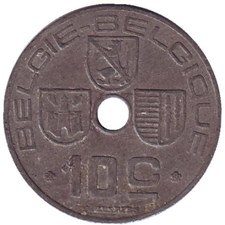 Монета 10 сантимов. 1944 год, Бельгия.