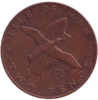 Малый буревестник. Монета 2 пенса. 1979 год, Остров Мэн. (Отметка "AB")
