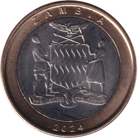 Монета 2 квачи. 2024 год, Замбия. Монета 2 квачи. 2024 год, Замбия.