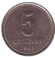 Монета 5 сентаво. 1993 год, Аргентина. (мелкий шрифт) Монета 5 сентаво. 1993 год, Аргентина. (мелкий шрифт)