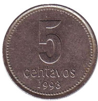 Монета 5 сентаво. 1993 год, Аргентина. (мелкий шрифт)