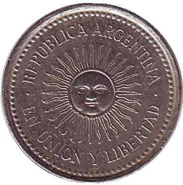 Монета 5 сентаво. 1993 год, Аргентина. (мелкий шрифт)