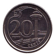 Монета 20 центов. 2017 год, Сингапур. Аэропорт Чанги. Монета 20 центов. 2017 год, Сингапур. Аэропорт Чанги.