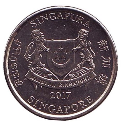 Монета 20 центов. 2017 год, Сингапур. Аэропорт Чанги.
