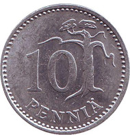 Монета 10 пенни. 1985 год, Финляндия. Монета 10 пенни. 1985 год, Финляндия.