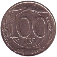 Монета 100 лир. 1997 год, Италия. Монета 100 лир. 1997 год, Италия.