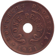 Монета 1 пенни. 1951 год, Южная Родезия. Монета 1 пенни. 1951 год, Южная Родезия.