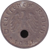 Монета 5 рейхспфеннигов. 1941 год, Германия (Третий Рейх). (F). Монета 5 рейхспфеннигов. 1941 год, Германия (Третий Рейх). (F).