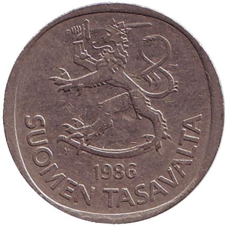 Монета 1 марка. 1986 год, Финляндия. Монета 1 марка. 1986 год, Финляндия.