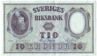 Банкнота 10 крон. 1955 год, Швеция. Тип 1. Банкнота 10 крон. 1955 год, Швеция. Тип 1.