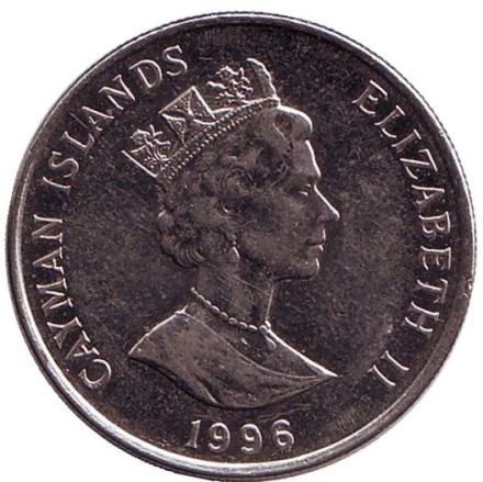 Монета 25 центов. 1996 год, Каймановы острова. Парусник.