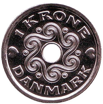 Монета 1 крона. 2017 год, Дания.