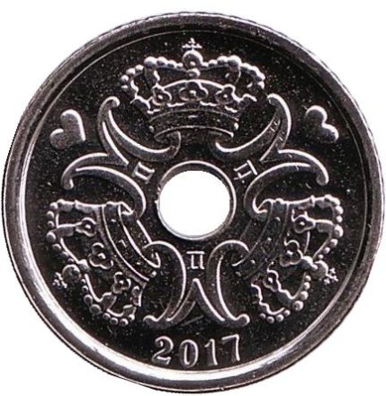 Монета 1 крона. 2017 год, Дания. Монета 1 крона. 2017 год, Дания.