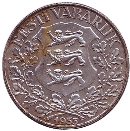 Монета 1 крона. 1933 год, Эстония. 10 лет песенному фестивалю.