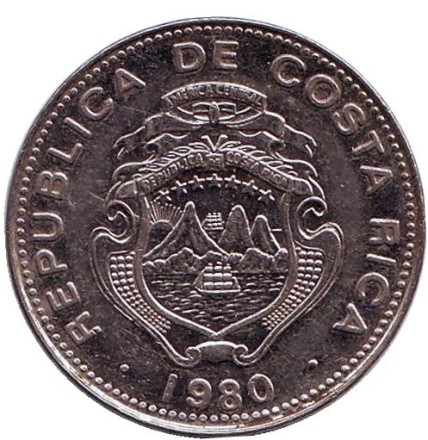 Монета 25 сантимов. 1980 год, Коста-Рика. Монета 25 сантимов. 1980 год, Коста-Рика.