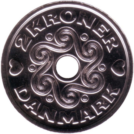 Монета 2 кроны. 2021 год, Дания.