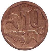 Монета 10 центов. 2003 год, ЮАР. Лилия. Монета 10 центов. 2003 год, ЮАР. Лилия.