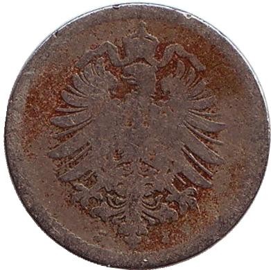 Монета 5 пфеннигов. 1876 год (J), Германская империя. Монета 5 пфеннигов. 1876 год (J), Германская империя.