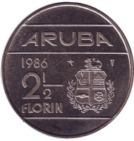 Монета 2,5 флорина. 1986 год, Аруба.