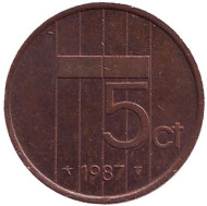 Монета 5 центов. 1987 год, Нидерланды. Монета 5 центов. 1987 год, Нидерланды.