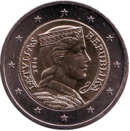 Монета 2 евро. 2014 год, Латвия.