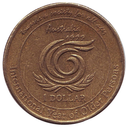 Монета 1 доллар. 1999 год, Австралия. Международный год пожилых людей.