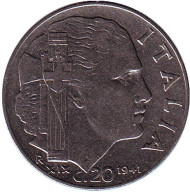 Монета 20 чентезимо. 1941 год, Италия. Монета 20 чентезимо. 1941 год, Италия.