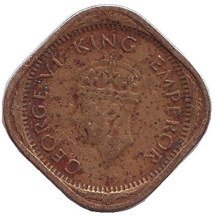 Монета 1/2 анны. 1945 год, Индия Британская.